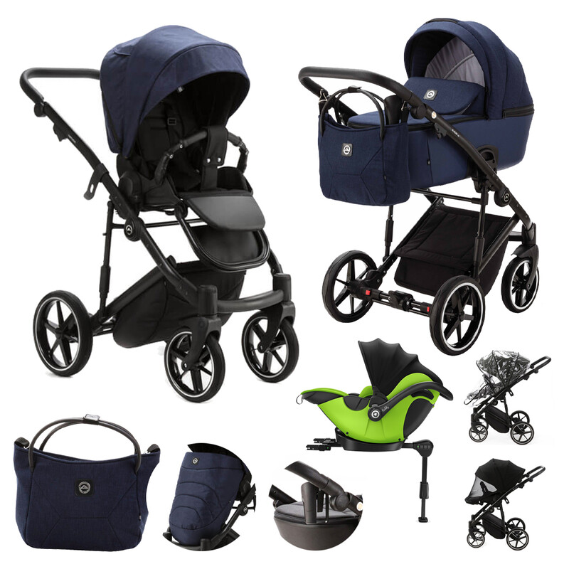 ADAMEX - Kočárek kombinovaný Mobi New Lux Blue + KIDDY Evoluna i-size 2 + základna