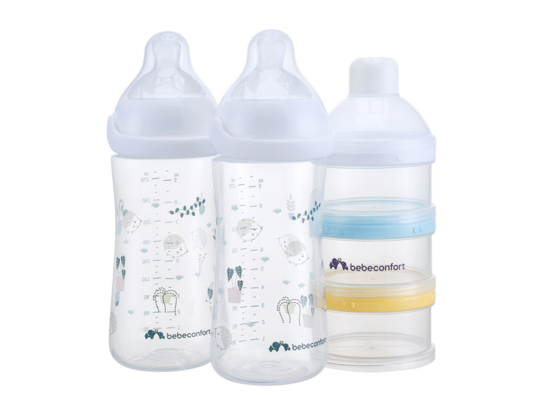 BEBECONFORT - Sada kojeneckých lahví Emotion Physio 270ml 0-12m+ White 2 ks + dávkovač