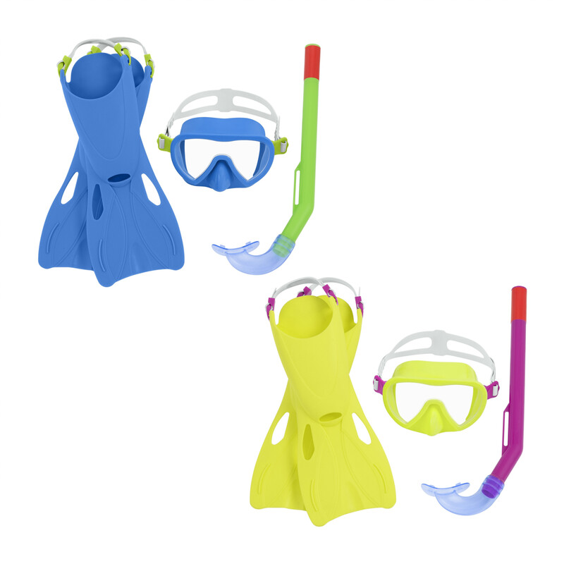 BESTWAY - Šnorchovací set dětský Essential, ploutve, brýle, šnorchl (žluto-růžová, modro-zelená)