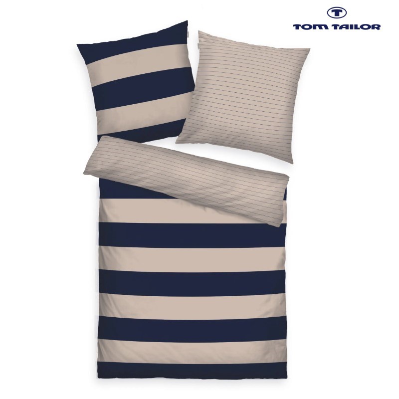 HERDING - TOM TAILOR ložní prádlo Bold Stripes 70x90cm / 140x200cm Dark Navy / Sunny Sand