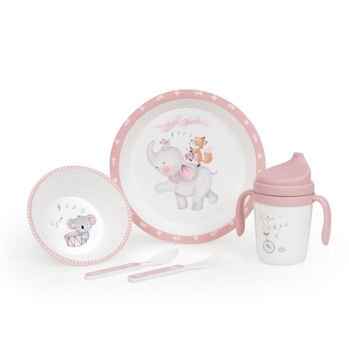 INTERBABY - Jídelní set ZVÍŘÁTKA +6M - růžový