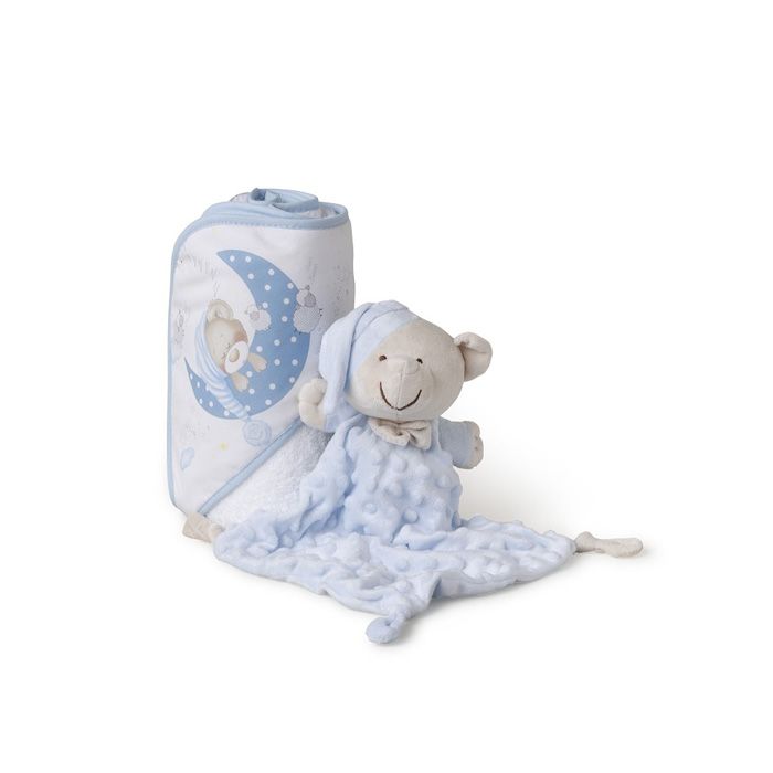 INTERBABY - SET - OSUŠKA froté 100x100 Medvídek spí + PŘÍTULKA - modrá