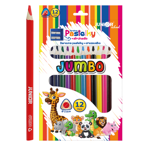 JUNIOR - Pastelky Ocean World trojhranné JUMBO 12 ks + ořezávátko