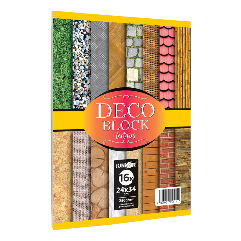 JUNIOR - Složka dekoračního papíru (výkresů) DECO BLOCK 16 listů /16 vzorů, 250g/m2