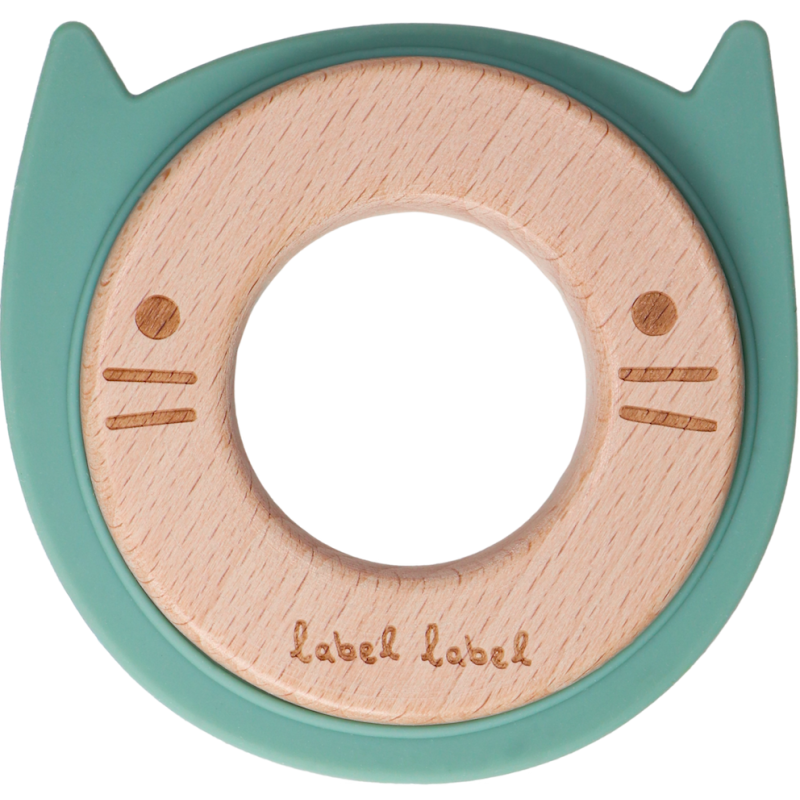 LABEL-LABEL - Kousátko Kočička dřevo & silikon, zelené