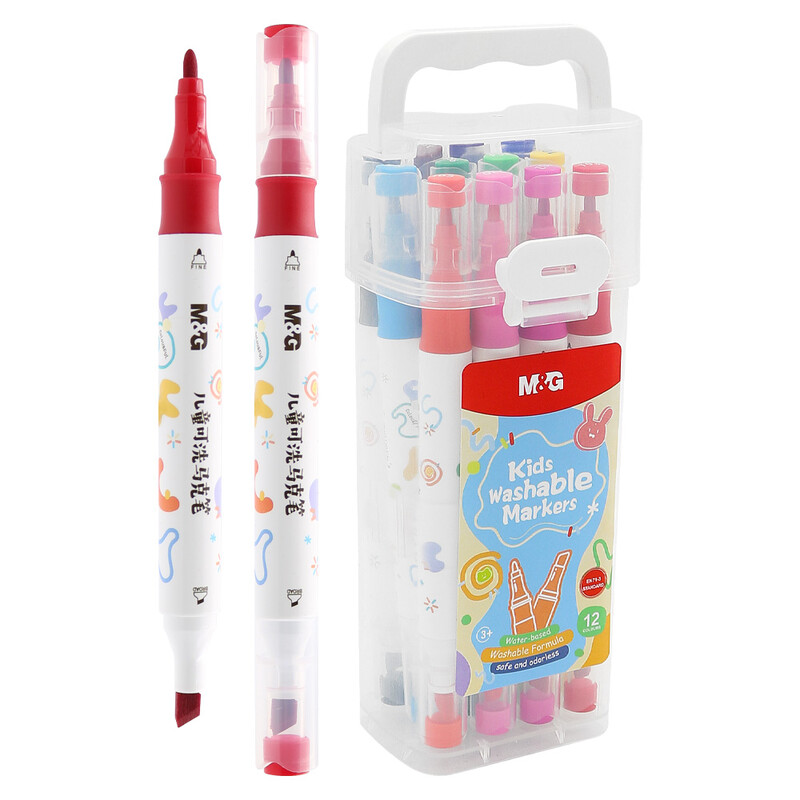 M&G - Oboustranný popisovačpro děti, snadno omyvatelný - sada 12 barev
