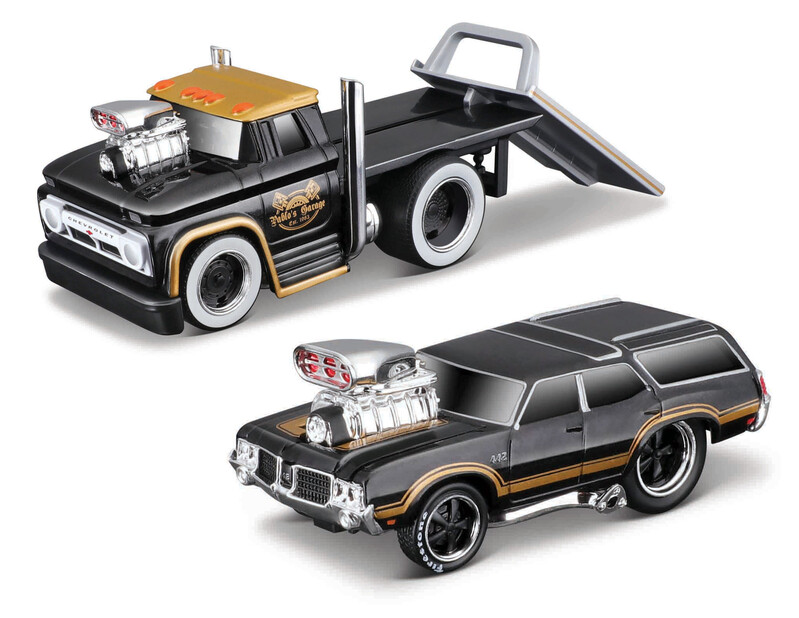 MAISTO - Muscle Transports - 1966 Chevrolet C60 Flatbed 1970 Oldsmobile Vista Cruiser, 1:64