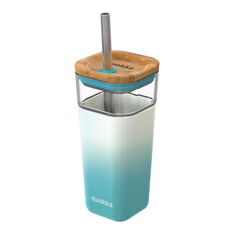 QUOKKA - LIQUID-CUBE Skleněný pohár se silikonovým povrchem TEAL GRADIENT, 540ml, 40054