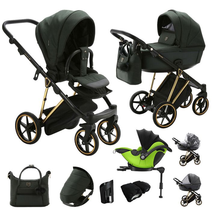 ADAMEX - Kočárek kombinovaný Belissa Special Edition Dark Green/Gold +KIDDY Evoluna i-size 2+základna