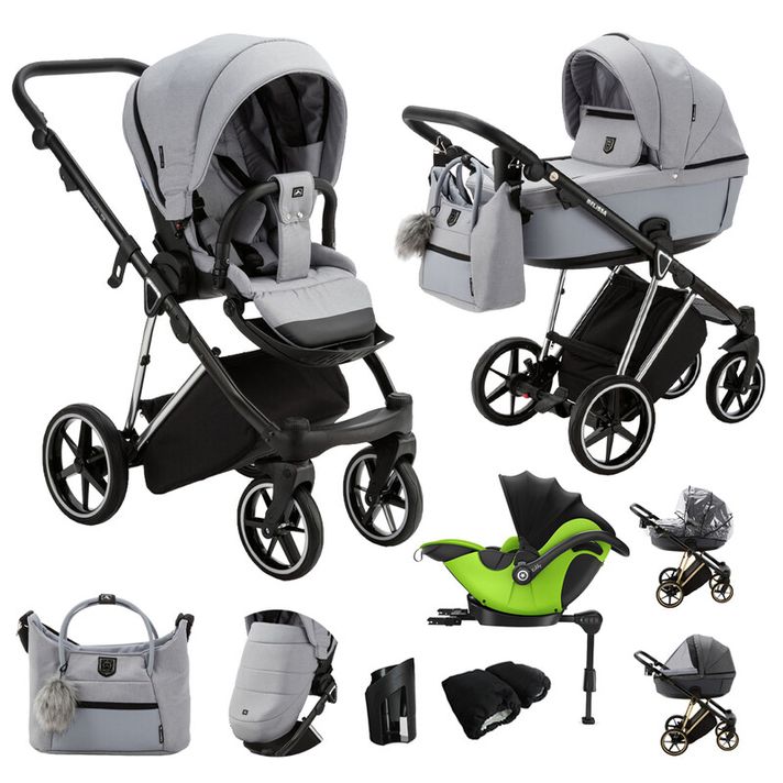 ADAMEX - Kočárek kombinovaný Belissa Special Edition Grey/Silver + KIDDY Evoluna i-size 2 + základna