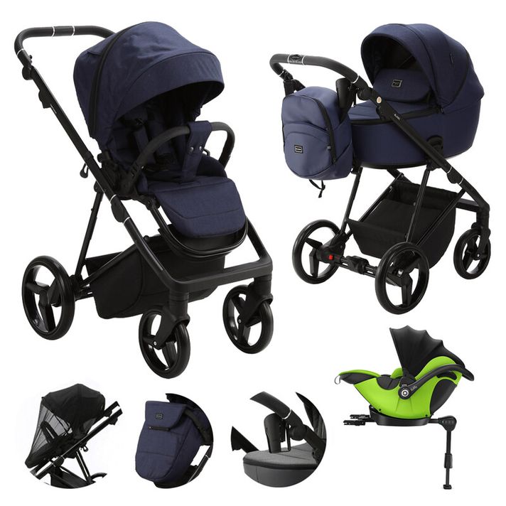 ADAMEX - Kočárek kombinovaný Blanc Standard Blue + KIDDY Evoluna i-size 2 + základna