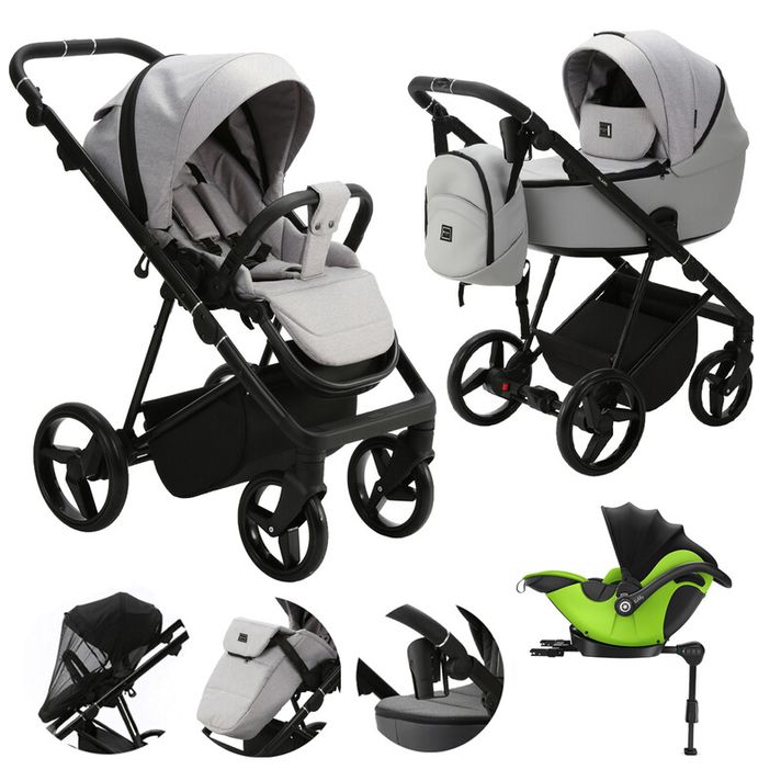 ADAMEX - Kočárek kombinovaný Blanc Standard Grey + KIDDY Evoluna i-size 2 + základna