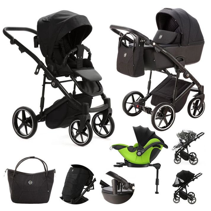 ADAMEX - Kočárek kombinovaný Mobi New Lux Black + KIDDY Evoluna i-size 2 + základna