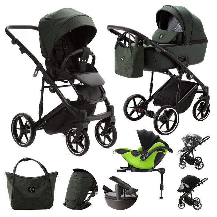 ADAMEX - Kočárek kombinovaný Mobi New Lux Green + KIDDY Evoluna i-size 2 + základna