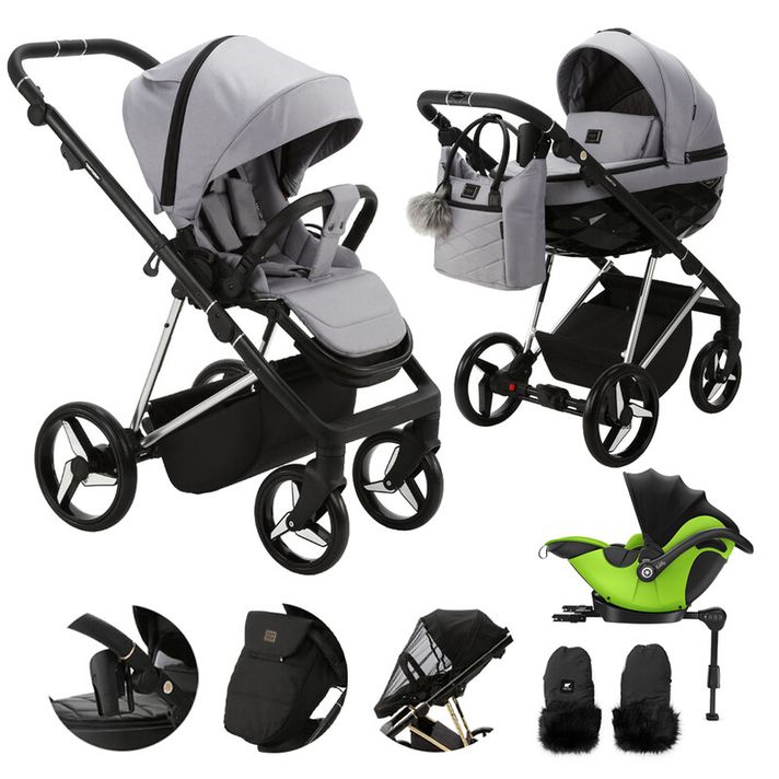 ADAMEX - Kočárek kombinovaný Quantum Special Edition Grey/Silver + KIDDY Evoluna i-size 2 + základna