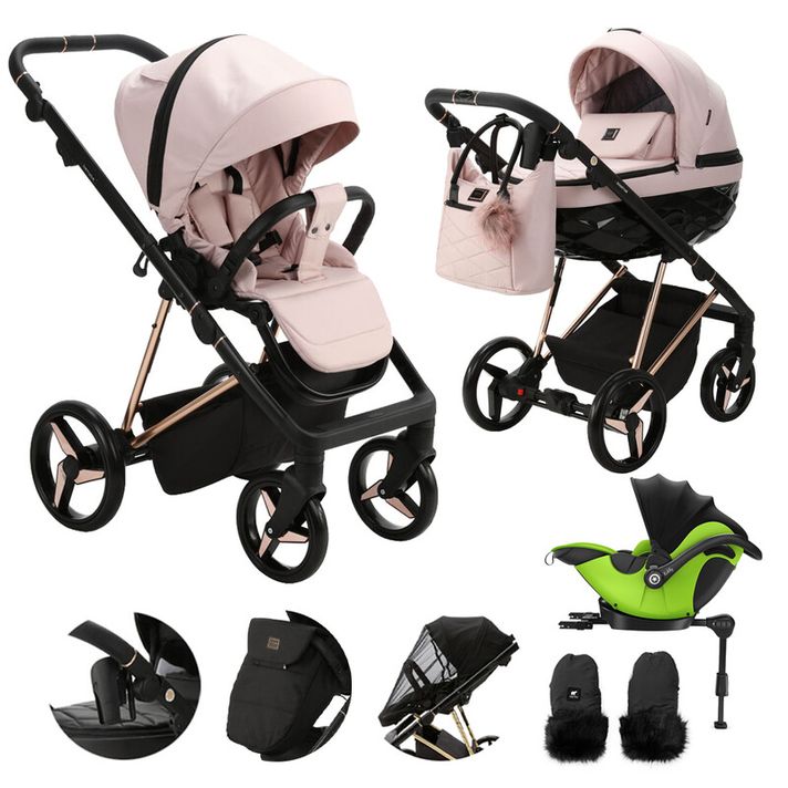 ADAMEX - Kočárek kombinovaný Quantum Special Edition Pink/Rosegold + KIDDY Evoluna i-size 2 +základna