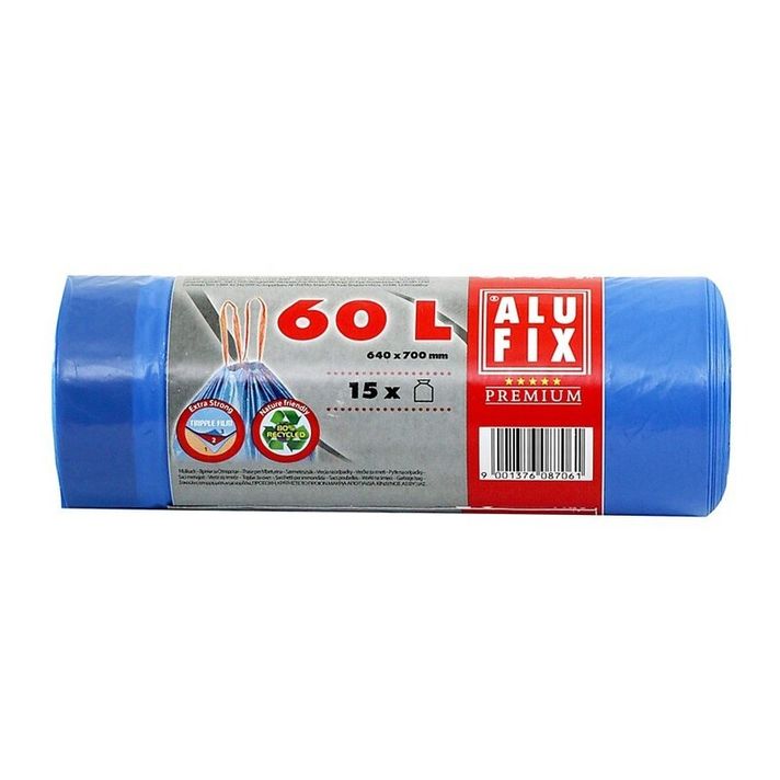 ALUFIX - Pytle na odpad zatah. LDPE 60L / 15ks (64x70cm) modré 27 mic