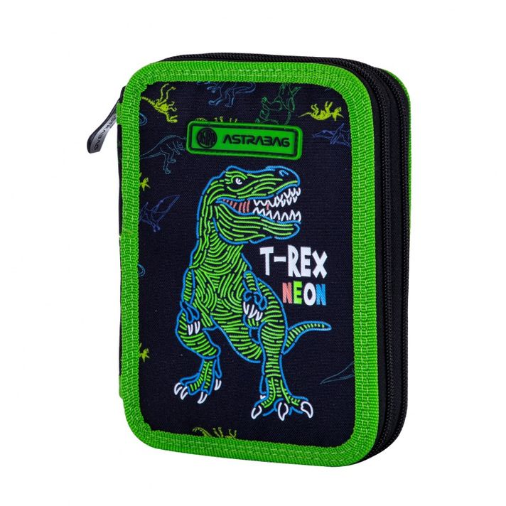 ASTRA - ASTRABAG, Dvoupatrový penál s náplní T-REX NEON, AC21, 503023019