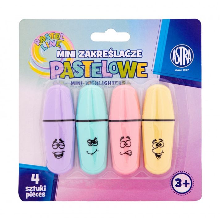 ASTRA - Sada pastelových mini zvýrazňovačů, 1-5mm, klínový hrot, 4ks, 317122006