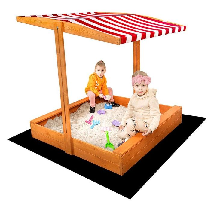 BABY MIX - Dětské dřevěné pískoviště se stříškou 120x120 cm červeno-bílé