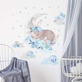 BAYO - Samolepka na zeď Spící králík modrá