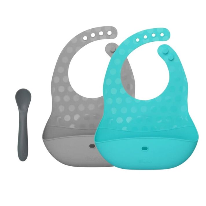 BBLÜV - Pöket Set bryndáků + lžička Aqua/Grey