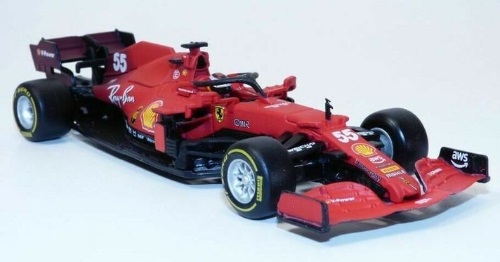 BBURAGO - 1:43 Ferrari Racing F1 SF21 #55 (Carlos Sainz) s helmou - tvrdá case