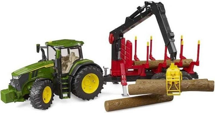 BRUDER - Traktor John Deere 7R 350 s přívěsem a kladinami