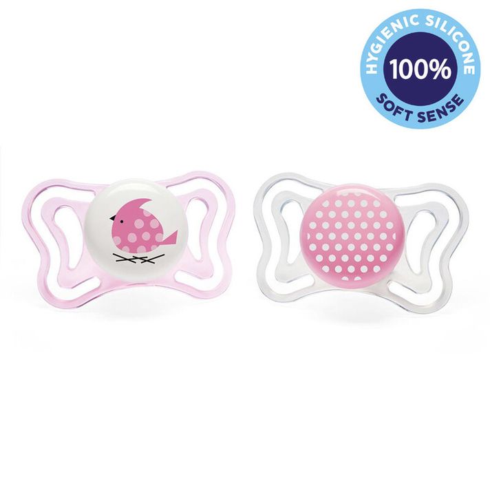 CHICCO - Šidítko Physio Light silikonové děvče - ptáček/tečky 2 ks, 2-6 m+