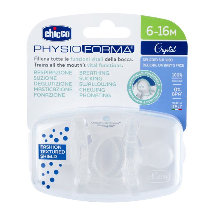 CHICCO - Dudlík Physio Luxe celosilikonový 6-12m crystal 2 ks