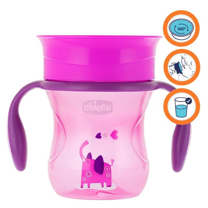 CHICCO - Hrneček Perfect 360 s držadly 200 ml, růžový 12m+