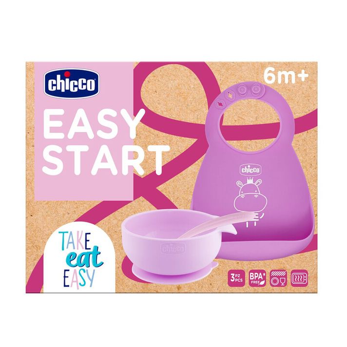 CHICCO - Set jídelní silikonový - pink, 6m+