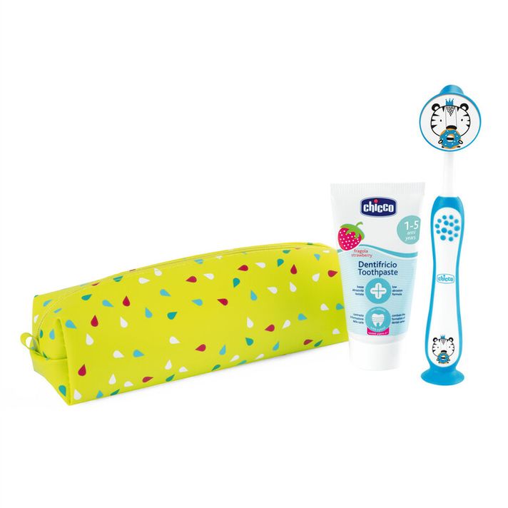 CHICCO - Set zubní kartáček a pasta v pouzdře - Tiger, 3r+