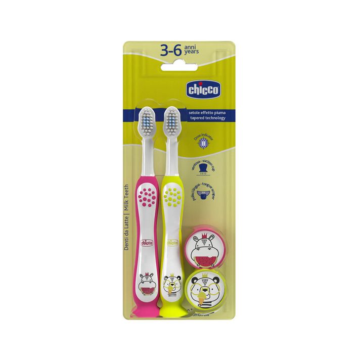 CHICCO - Set zubních kartáčků pro děti Hippo-Panda 3-6r, 2ks