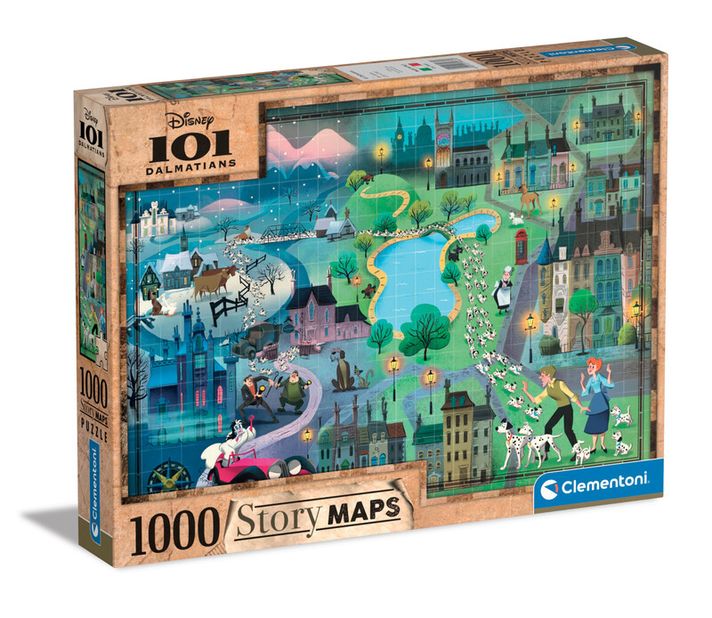 CLEMENTONI - Puzzle 1000 dílků - Disney mapa 101 Dalmatinů