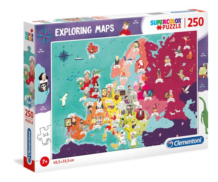 CLEMENTONI - Puzzle 250 dílků Mapa - Evropa: osobnosti