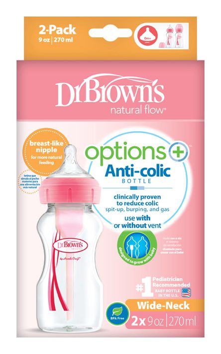 DR.BROWNS - Láhev antikolik Options+ široké hrdlo 2x270ml plast růžová (WB92601)