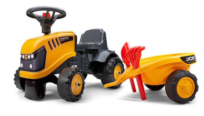 FALK - Odrážedlo 215C Baby JCB žlutý s vlečkou a lopatkou s hrabičky