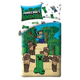 HALANTEX - Oboustranné bavlněné povlečení MINECRAFT Creeper a Steve, 140/200+70/90, MNC-325BL