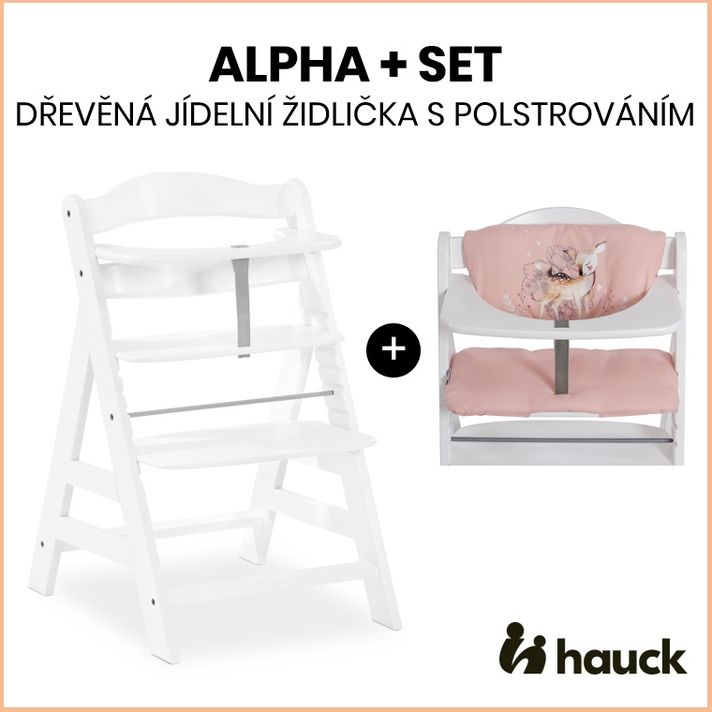 HAUCK - Alpha+ set 2v1 dřevená židle, white + polstrování Sweety