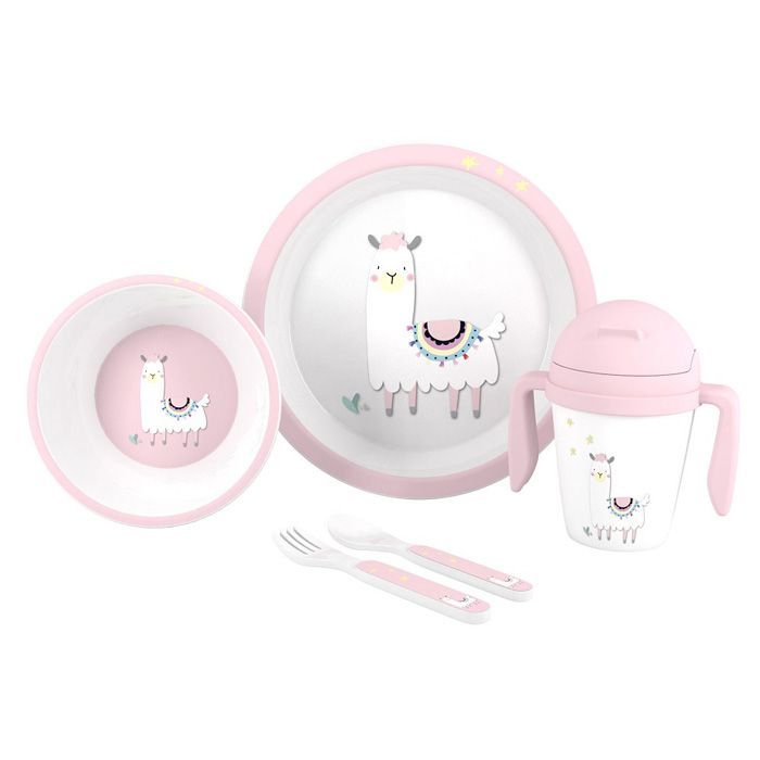 INTERBABY - Jídelní set LAMA +6M - růžový