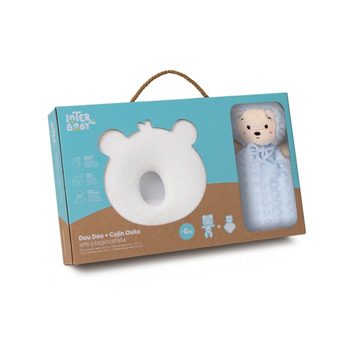 INTERBABY - SET MÉĎA - ergonomický polštářek + přítulka - modrý