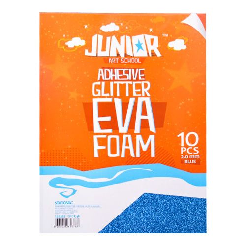 JUNIOR-ST - Dekorační pěna A4 EVA 10 ks modrá samolepicí glitter 2,0 mm