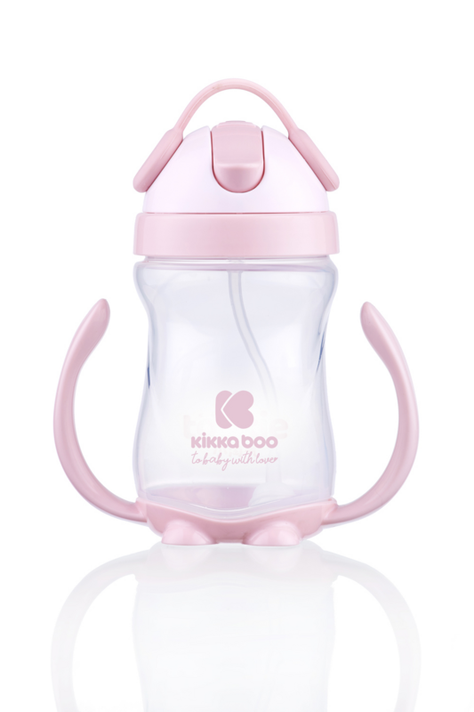 KIKKABOO - Hrnek se silikonovým brčkem 300ml 12m+ Pink