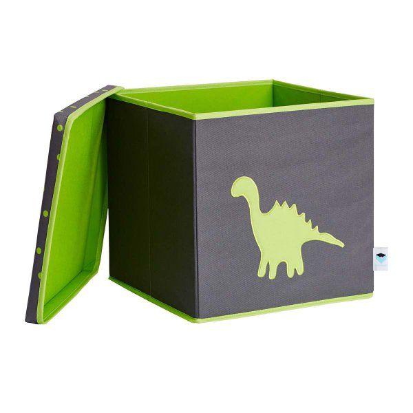 LOVE IT STORE IT - Úložný box na hračky s krytem - šedý, zelený dinosaurus