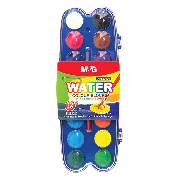 M&G - Barvy vodové 14 barev (30 mm) + paletka a štětec