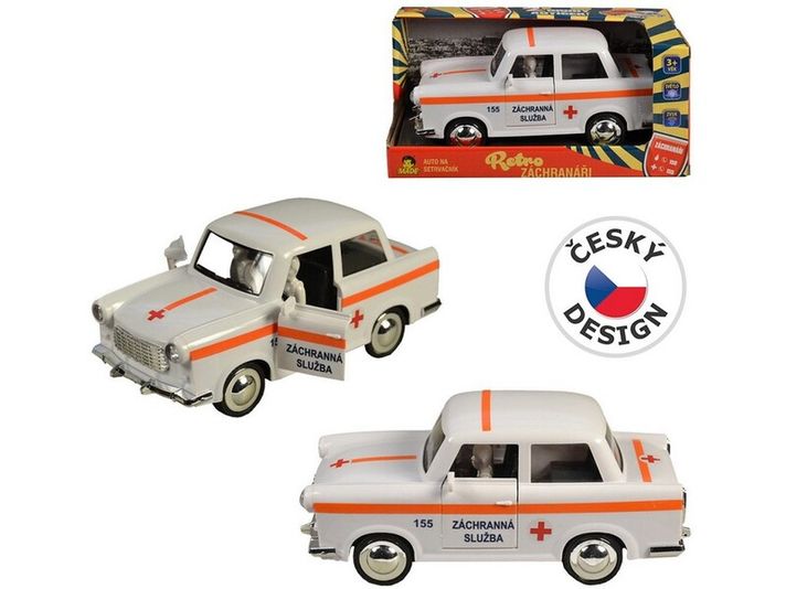 MADE - Auto ambulance retro na setrvačník, 6 x 17 x 8 cm, bílé