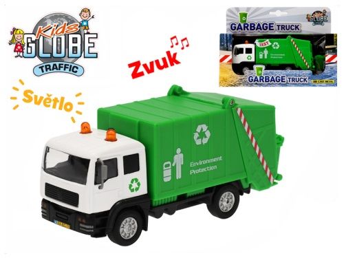 MIKRO TRADING - Kids Globe Traffic auto popelářské 15cm kov na zpětný chod na baterie se světlem a zvukem