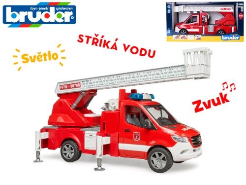 MIKRO TRADING - Bruder hasičské auto MB Sprinter se žebříkem stříkající vodu na baterie světlo a zvuk v kr