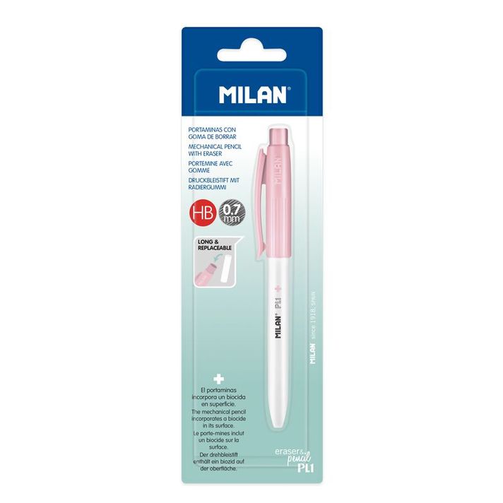 MILAN - Mikrotužka / Pentelka PL1 Antibacterial HB 0,7 mm - ružová, blistr